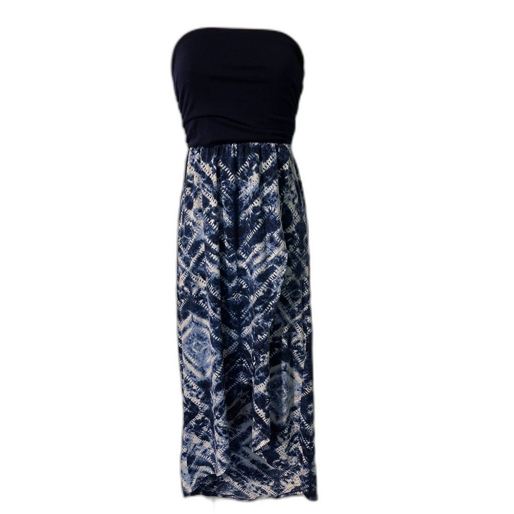 Just Be... White & Blue Strapless High-Low Dress S